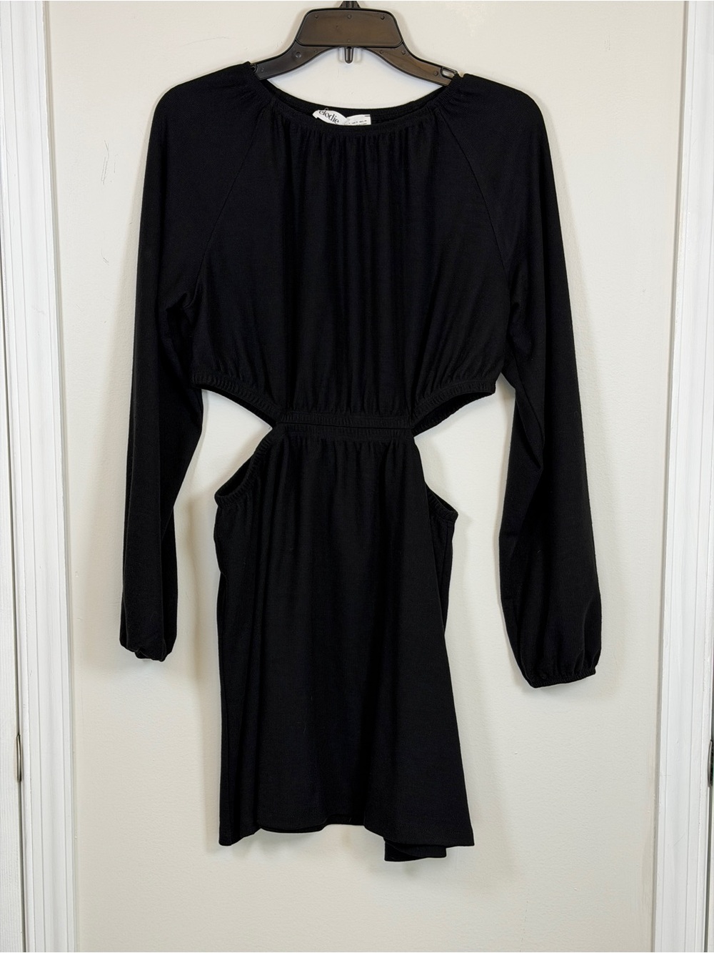 Elodie Anthropologie Black Mini Dress Long Sleeve Cutout Waist S